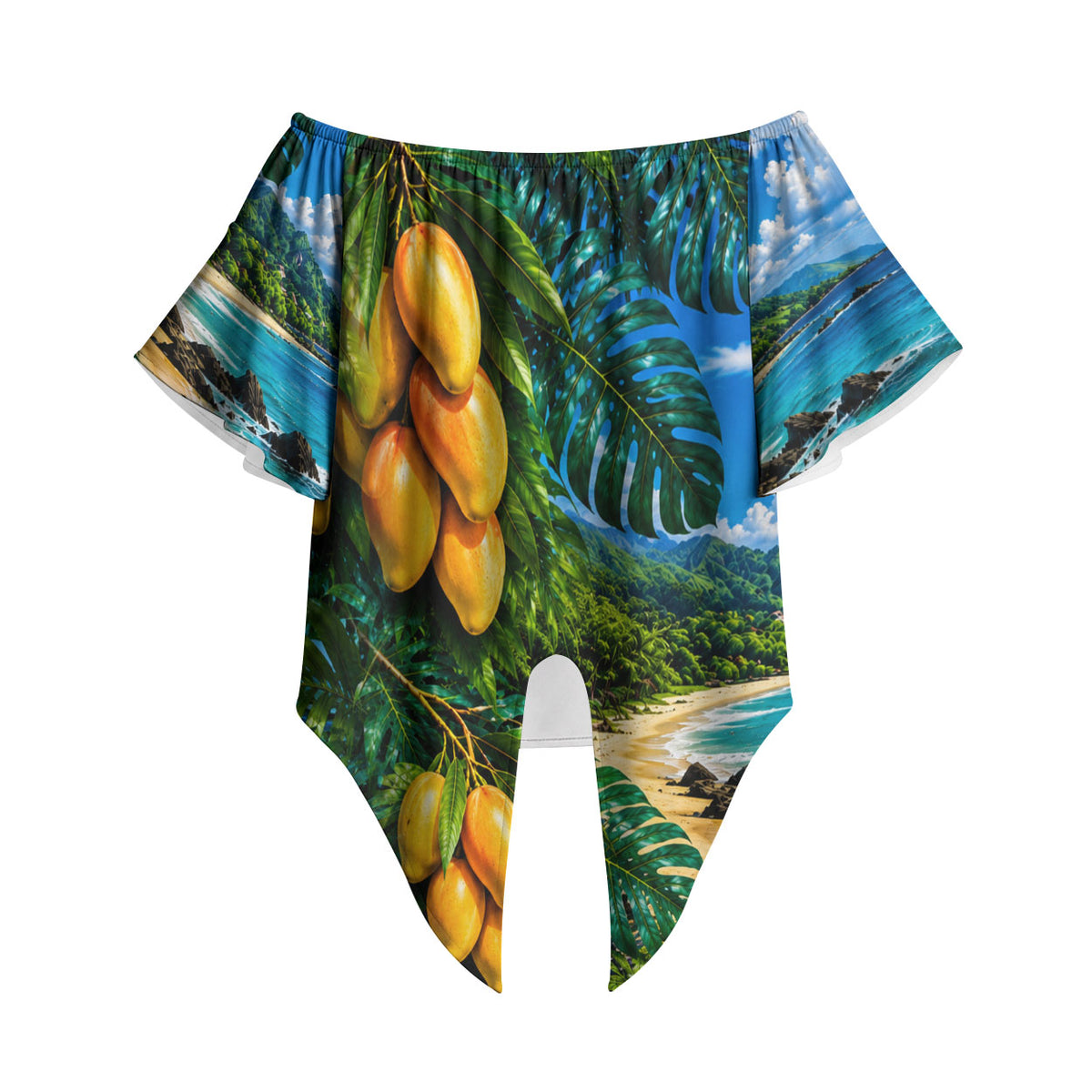 Hawaiian Mango Tropical Beach Off Shoulder Wrap Waist Top Scenic Island Nature Exotic Fruit Graphic TS04 - Polynesian Pride