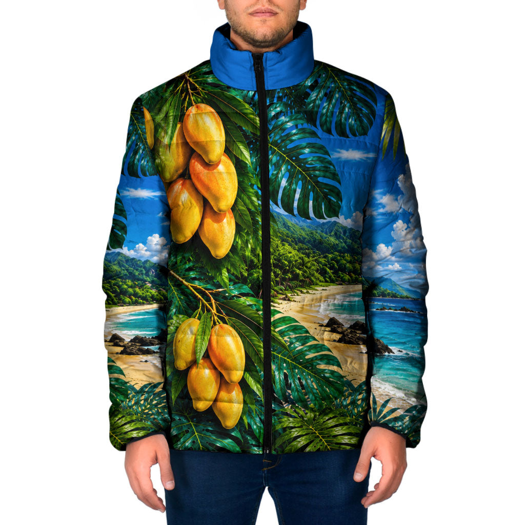 Hawaiian Mango Tropical Beach Padded Jacket Scenic Island Nature Exotic Fruit Graphic TS04 Men Blue Green - Polynesian Pride