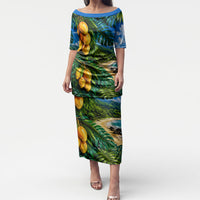 Hawaiian Mango Tropical Beach Puletasi Scenic Island Nature Exotic Fruit Graphic TS04 Long Dress Blue Green - Polynesian Pride