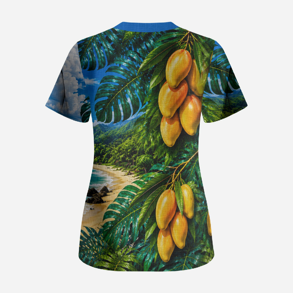 Hawaiian Mango Tropical Beach Scrub Top Scenic Island Nature Exotic Fruit Graphic TS04 - Polynesian Pride