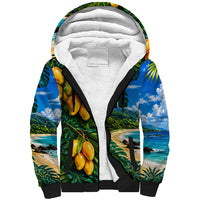 Hawaiian Mango Tropical Beach Sherpa Hoodie Scenic Island Nature Exotic Fruit Graphic TS04 Unisex Blue Green - Polynesian Pride