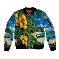 Hawaiian Mango Tropical Beach Sleeve Zip Bomber Jacket Scenic Island Nature Exotic Fruit Graphic TS04 Unisex Blue Green - Polynesian Pride