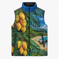 Hawaiian Mango Tropical Beach Sleeveless Puffer Jacket Scenic Island Nature Exotic Fruit Graphic TS04 Unisex Blue Green - Polynesian Pride
