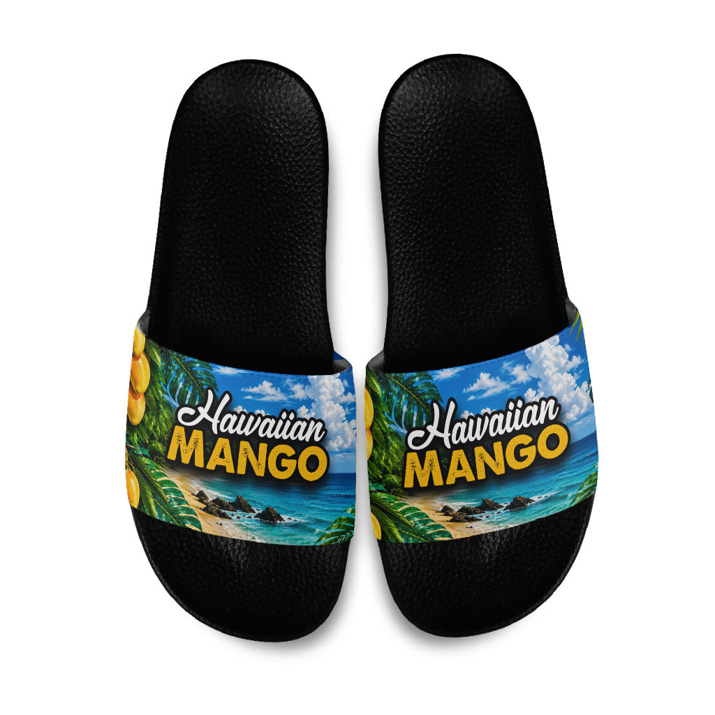 Hawaiian Mango Tropical Beach Slide Sandals Scenic Island Nature Exotic Fruit Graphic TS04 Blue Green - Polynesian Pride