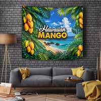 Hawaiian Mango Tropical Beach Tapestry Scenic Island Nature Exotic Fruit Graphic TS04 Blue Green - Polynesian Pride