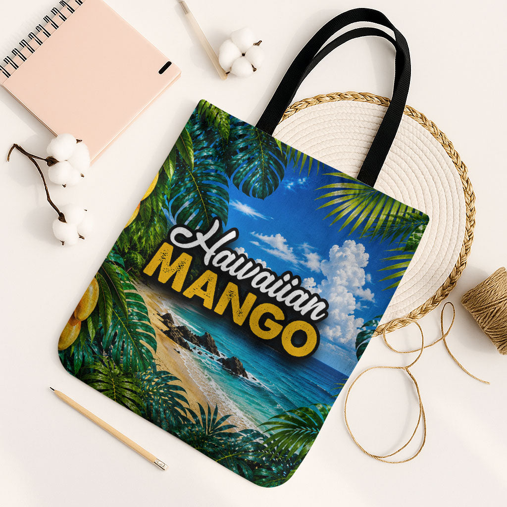 Hawaiian Mango Tropical Beach Tote Bag Scenic Island Nature Exotic Fruit Graphic