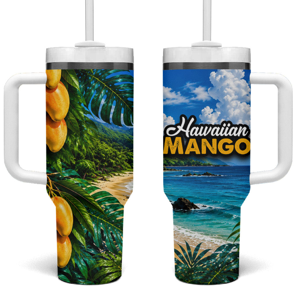 Hawaiian Mango Tropical Beach Tumbler With Handle Scenic Island Nature Exotic Fruit Graphic TS04 One Size: 40 oz Blue Green - Polynesian Pride
