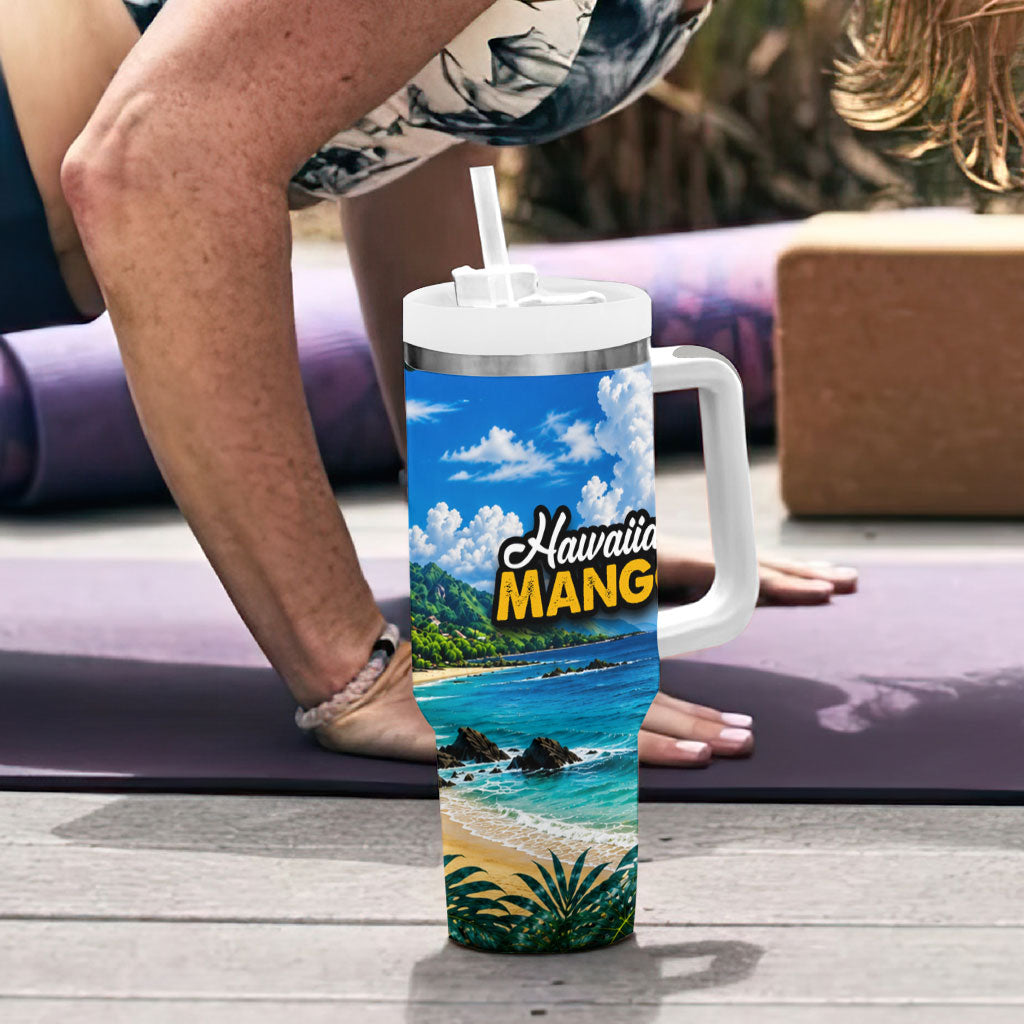 Hawaiian Mango Tropical Beach Tumbler With Handle Scenic Island Nature Exotic Fruit Graphic TS04 - Polynesian Pride