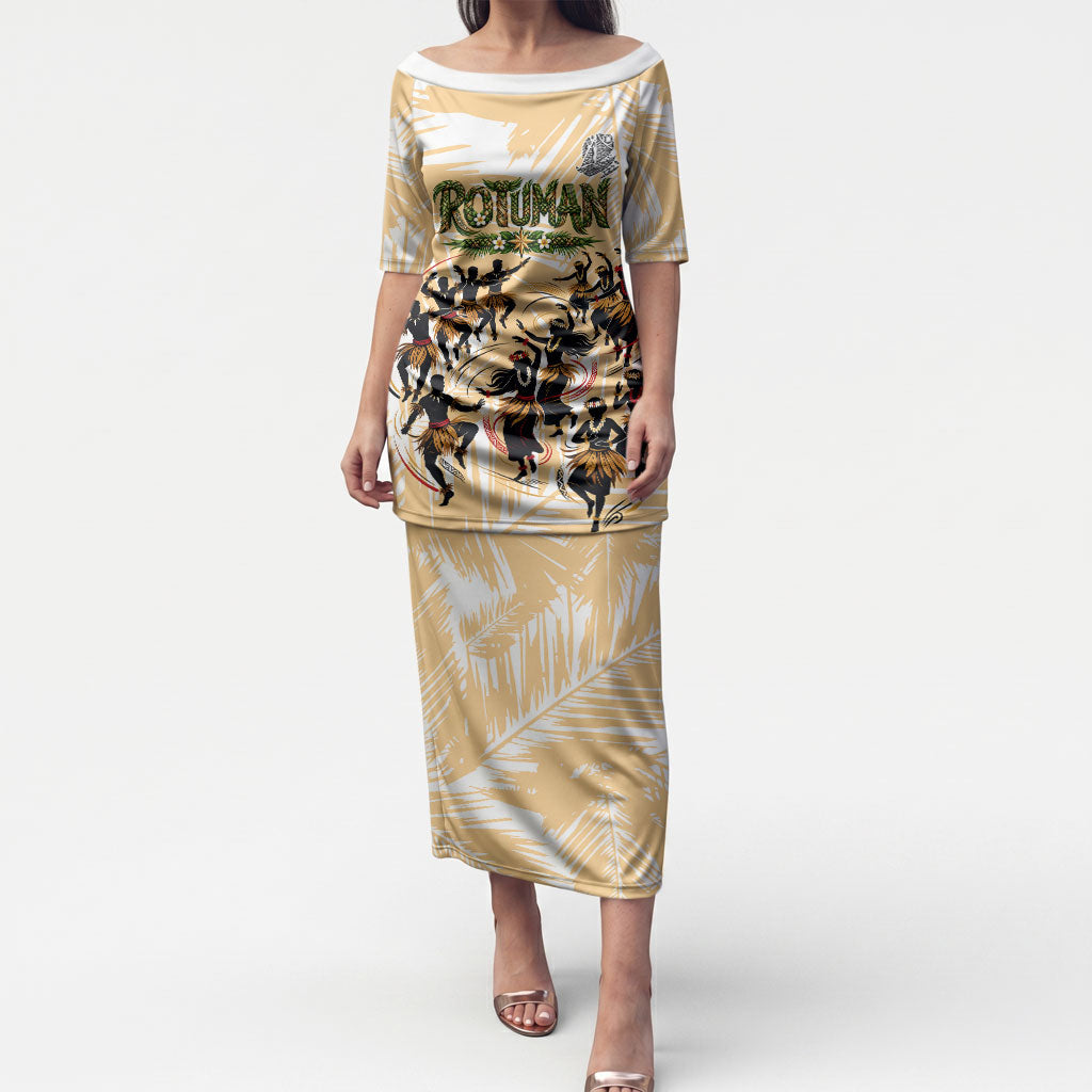 Rotuman Culture Island Pride Puletasi Traditional Polynesian Tribal Pattern With Island Map TS04 Long Dress Yellow Beige - Polynesian Pride