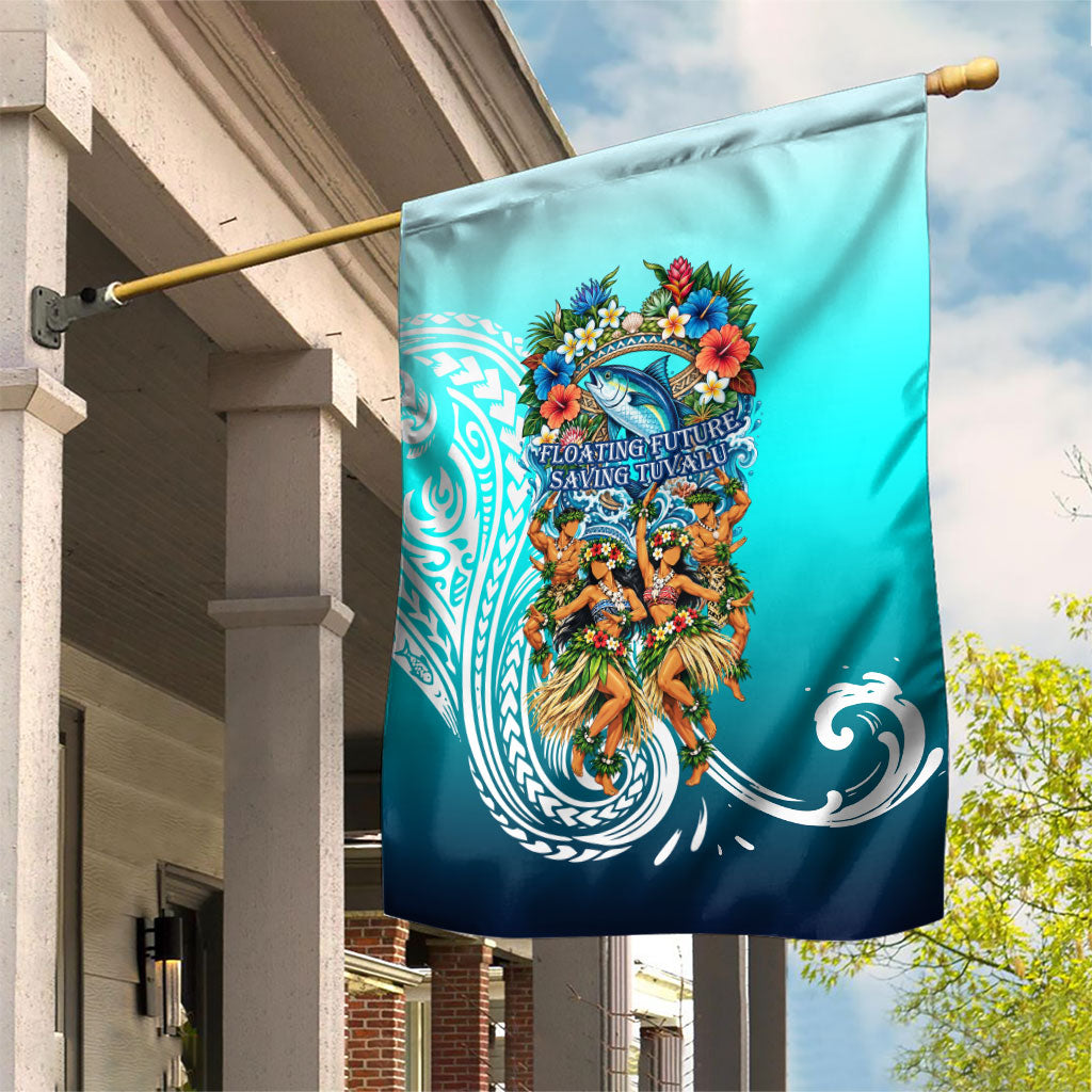 Floating Future Saving Tuvalu Garden Flag Ocean Blue Pacific Polynesian Cultural Art Marine Wildlife TS04 House Flag Blue White - Polynesian Pride