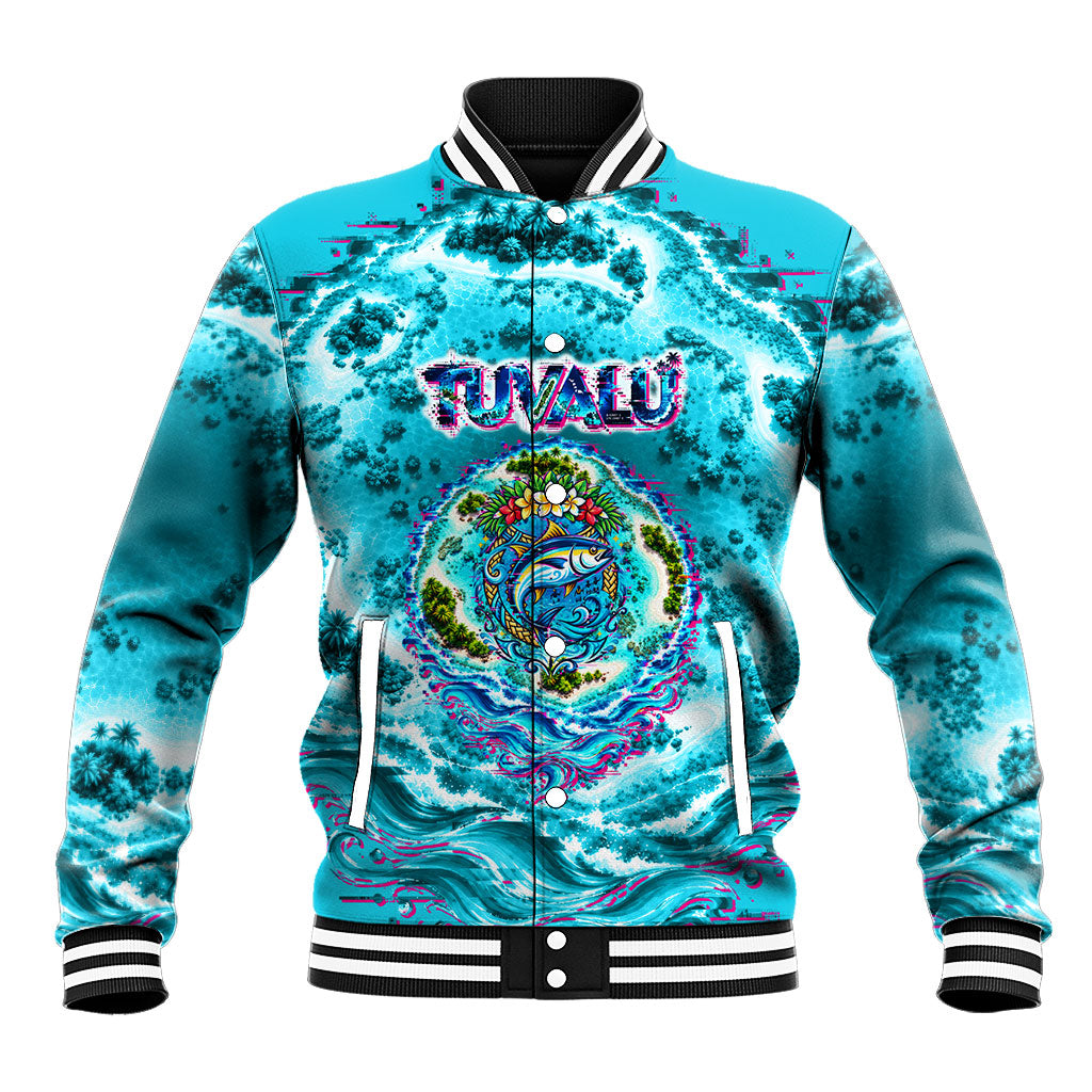 Tuvalu First Digital Nation In The Metaverse Baseball Jacket Polynesian Island Atoll Cyber Ocean TS04 Unisex Blue White - Polynesian Pride