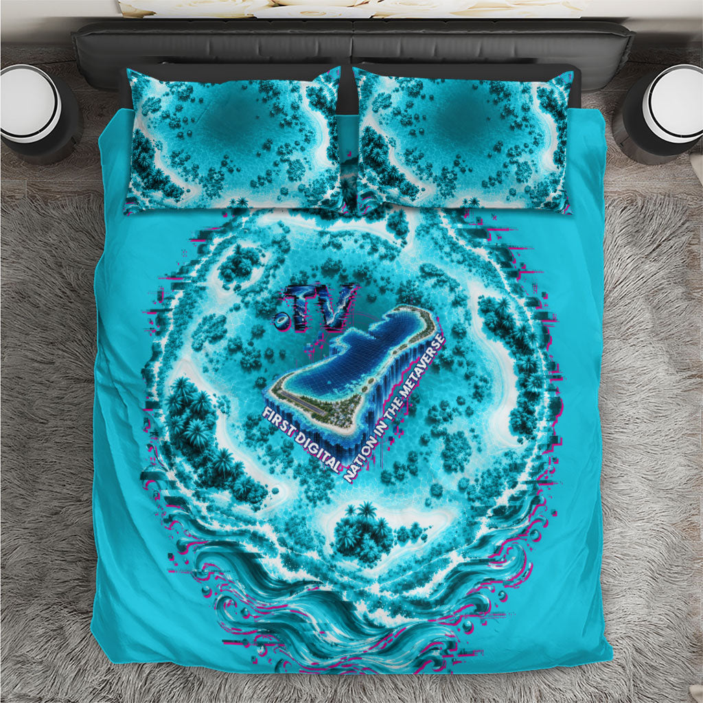 Tuvalu First Digital Nation In The Metaverse Bedding Set Polynesian Island Atoll Cyber Ocean TS04 Blue White - Polynesian Pride