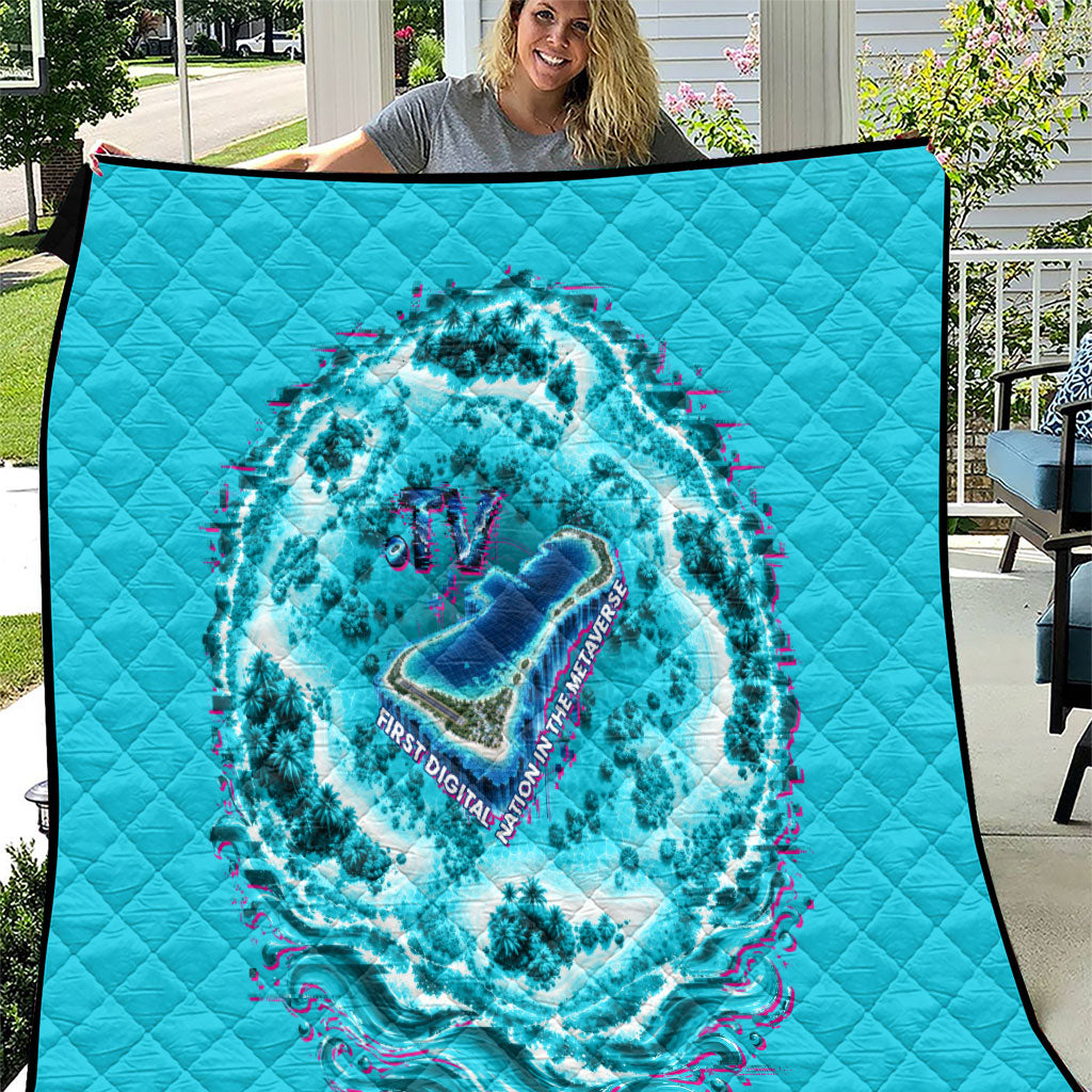 Tuvalu First Digital Nation In The Metaverse Quilt Polynesian Island Atoll Cyber Ocean TS04 Blue White - Polynesian Pride