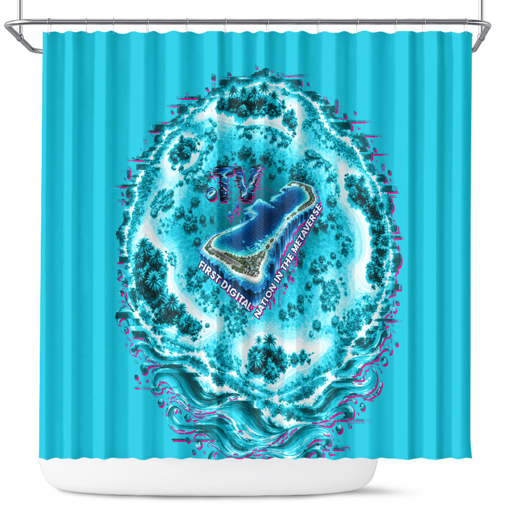 Tuvalu First Digital Nation In The Metaverse Shower Curtain Polynesian Island Atoll Cyber Ocean TS04 Blue White - Polynesian Pride
