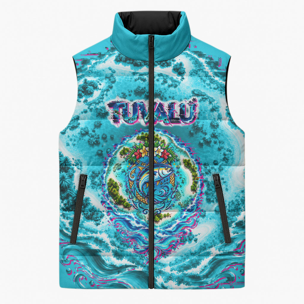 Tuvalu First Digital Nation In The Metaverse Sleeveless Puffer Jacket Polynesian Island Atoll Cyber Ocean TS04 Unisex Blue White - Polynesian Pride