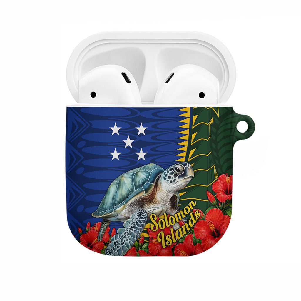 Solomon Islands Sea Turtle AirPods Case Patriotic Flag Coat Of Arms Tribal Hibiscus