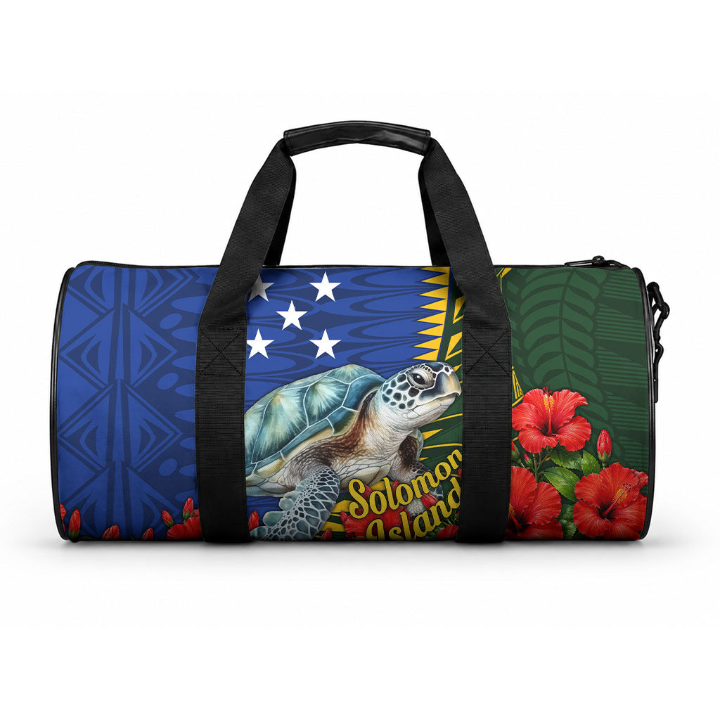 Solomon Islands Sea Turtle Duffle Bag Patriotic Flag Coat Of Arms Tribal Hibiscus TS04 One size Blue Green - Polynesian Pride