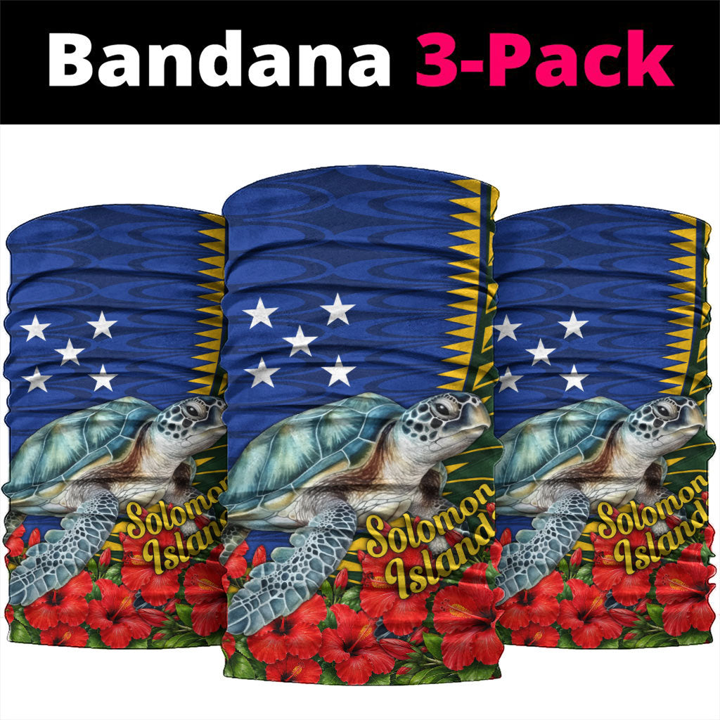 Solomon Islands Sea Turtle Neck Gaiter Patriotic Flag Coat Of Arms Tribal Hibiscus TS04 package One Size: 25*50cm Blue Green - Polynesian Pride
