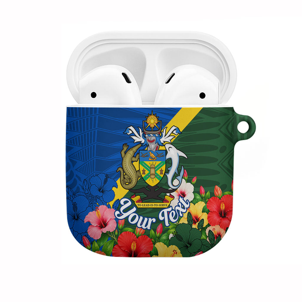 Personalized Solomon Islands Coat Of Arms AirPods Case Patriotic Flag Shark Crocodile Tropical Floral