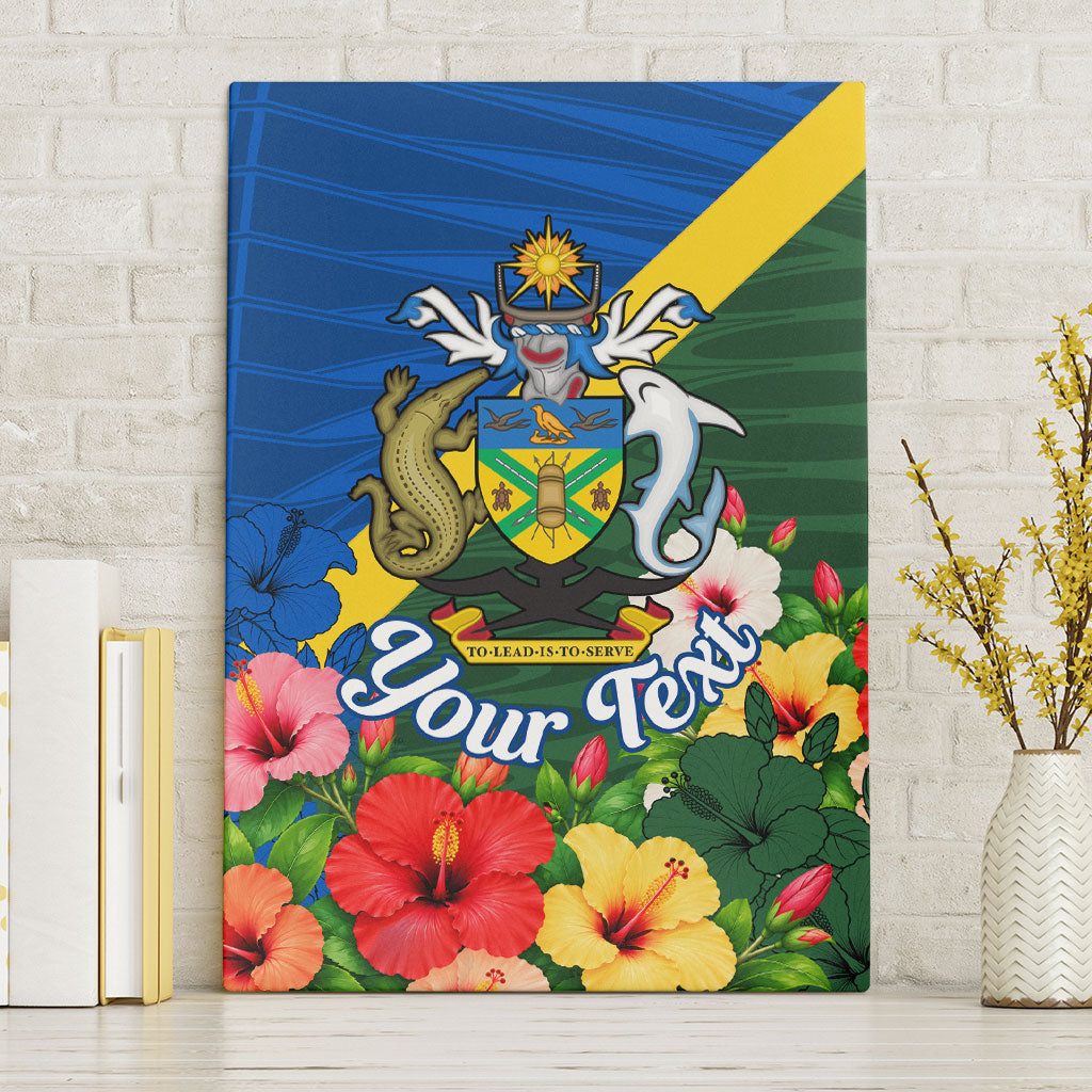 Personalized Solomon Islands Coat Of Arms Canvas Wall Art Patriotic Flag Shark Crocodile Tropical Floral TS04 Without Frame Blue Green - Polynesian Pride