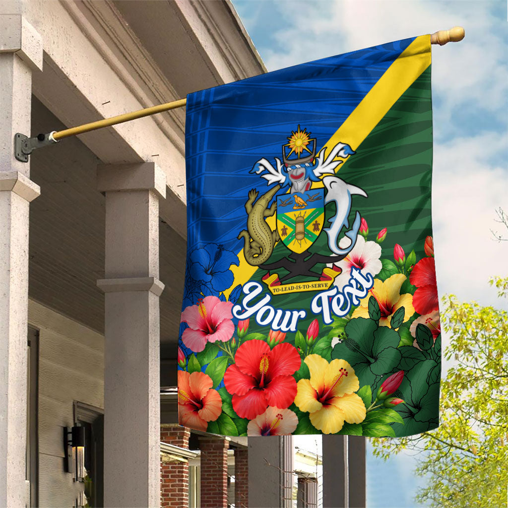 Personalized Solomon Islands Coat Of Arms Garden Flag Patriotic Flag Shark Crocodile Tropical Floral TS04 House Flag Blue Green - Polynesian Pride