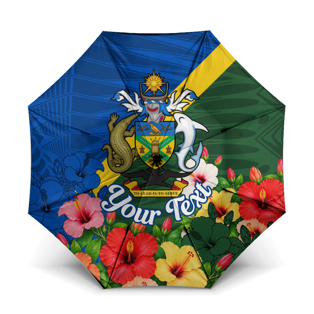 Personalized Solomon Islands Coat Of Arms Umbrella Patriotic Flag Shark Crocodile Tropical Floral TS04 One Size Folded 11.42 inch Opened Diameter 37.4 inch Blue Green - Polynesian Pride