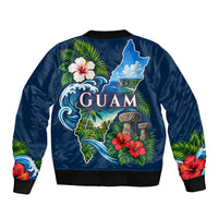 Guam Map Latte Stone Bomber Jacket Hibiscus Floral Coastal Landscape TS04 - Polynesian Pride
