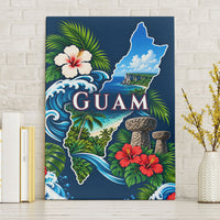 Guam Map Latte Stone Canvas Wall Art Hibiscus Floral Coastal Landscape TS04 Without Frame Blue Red - Polynesian Pride