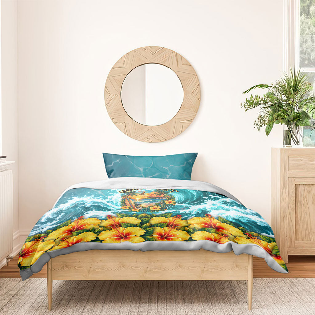 Personalized Hawaii 60th Birthday Eagle Bedding Set Tropical Sunset Beach Hibiscus Ocean Wave TS04 - Polynesian Pride