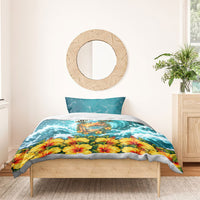 Personalized Hawaii 60th Birthday Eagle Bedding Set Tropical Sunset Beach Hibiscus Ocean Wave TS04 - Polynesian Pride