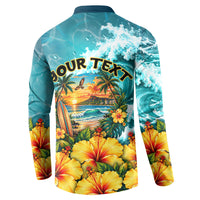 Personalized Hawaii 60th Birthday Eagle Button Sweatshirt Tropical Sunset Beach Hibiscus Ocean Wave TS04 - Polynesian Pride