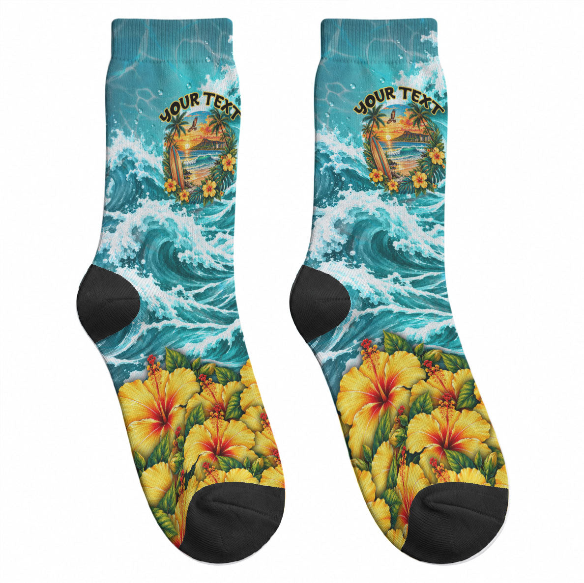 Personalized Hawaii 60th Birthday Eagle Crew Socks Tropical Sunset Beach Hibiscus Ocean Wave TS04 - Polynesian Pride