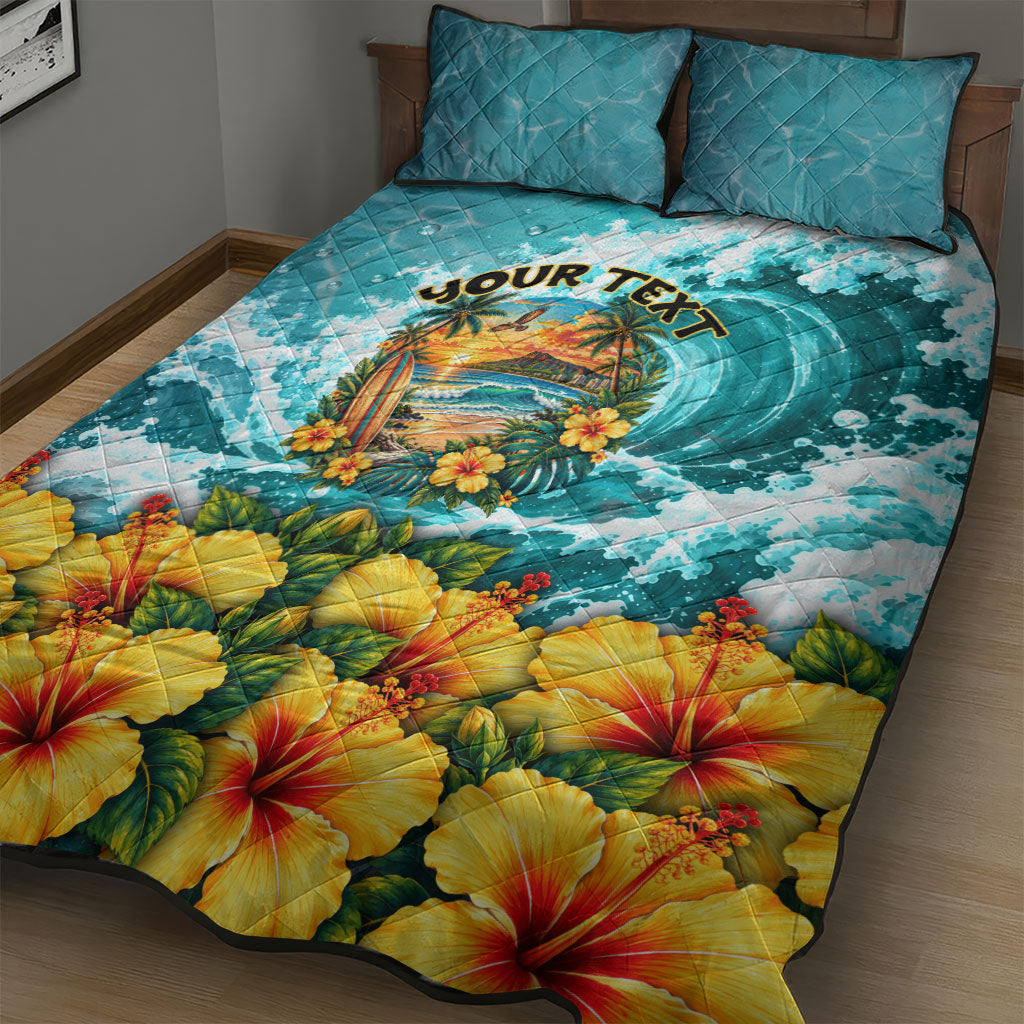 Personalized Hawaii 60th Birthday Eagle Quilt Bed Set Tropical Sunset Beach Hibiscus Ocean Wave TS04 - Polynesian Pride