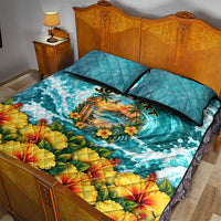 Personalized Hawaii 60th Birthday Eagle Quilt Bed Set Tropical Sunset Beach Hibiscus Ocean Wave TS04 - Polynesian Pride
