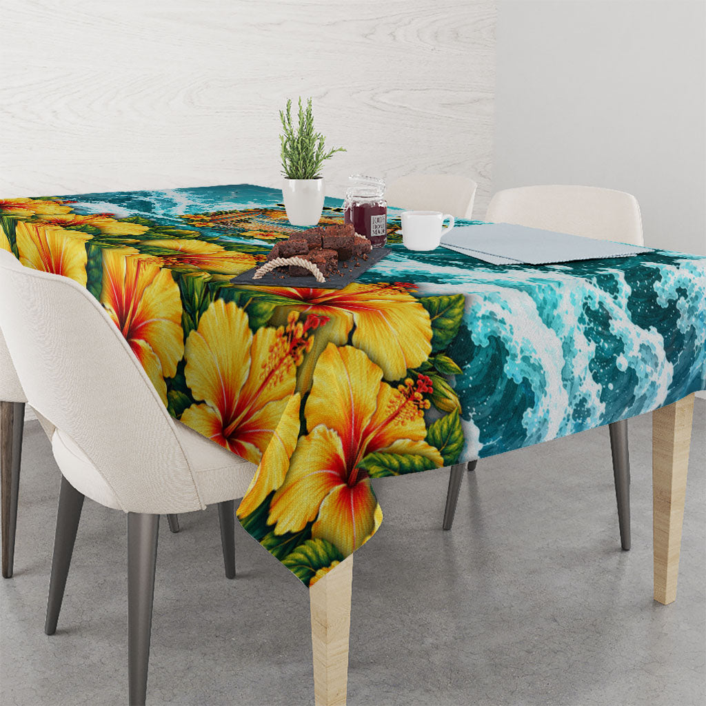 Personalized Hawaii 60th Birthday Eagle Tablecloth Tropical Sunset Beach Hibiscus Ocean Wave TS04 - Polynesian Pride