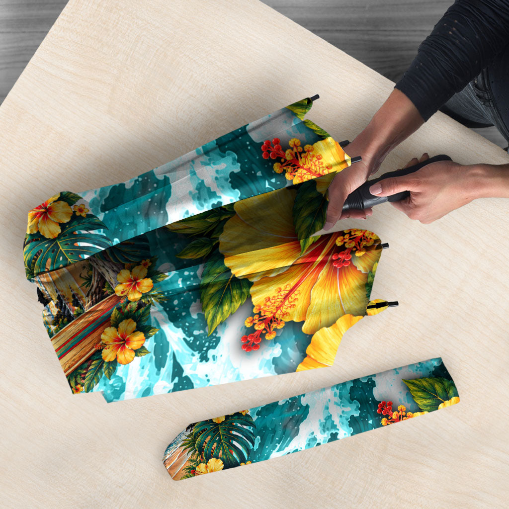Personalized Hawaii 60th Birthday Eagle Umbrella Tropical Sunset Beach Hibiscus Ocean Wave TS04 - Polynesian Pride