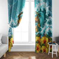 Personalized Hawaii 60th Birthday Eagle Window Curtain Tropical Sunset Beach Hibiscus Ocean Wave TS04 - Polynesian Pride