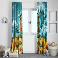 Personalized Hawaii 60th Birthday Eagle Window Curtain Tropical Sunset Beach Hibiscus Ocean Wave TS04 - Polynesian Pride