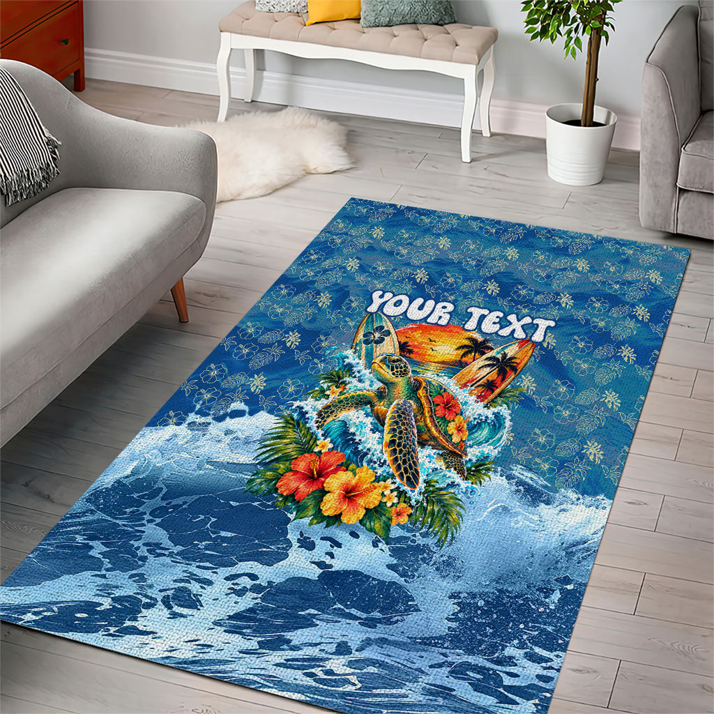 Personalized Hawaii 60th Birthday Sea Turtle Area Rug Tropical Ocean Wave Floral Surfboard TS04 - Polynesian Pride