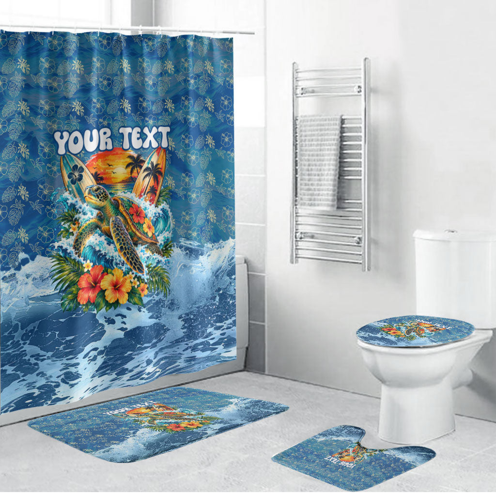 Personalized Hawaii 60th Birthday Sea Turtle Bathroom Set Tropical Ocean Wave Floral Surfboard