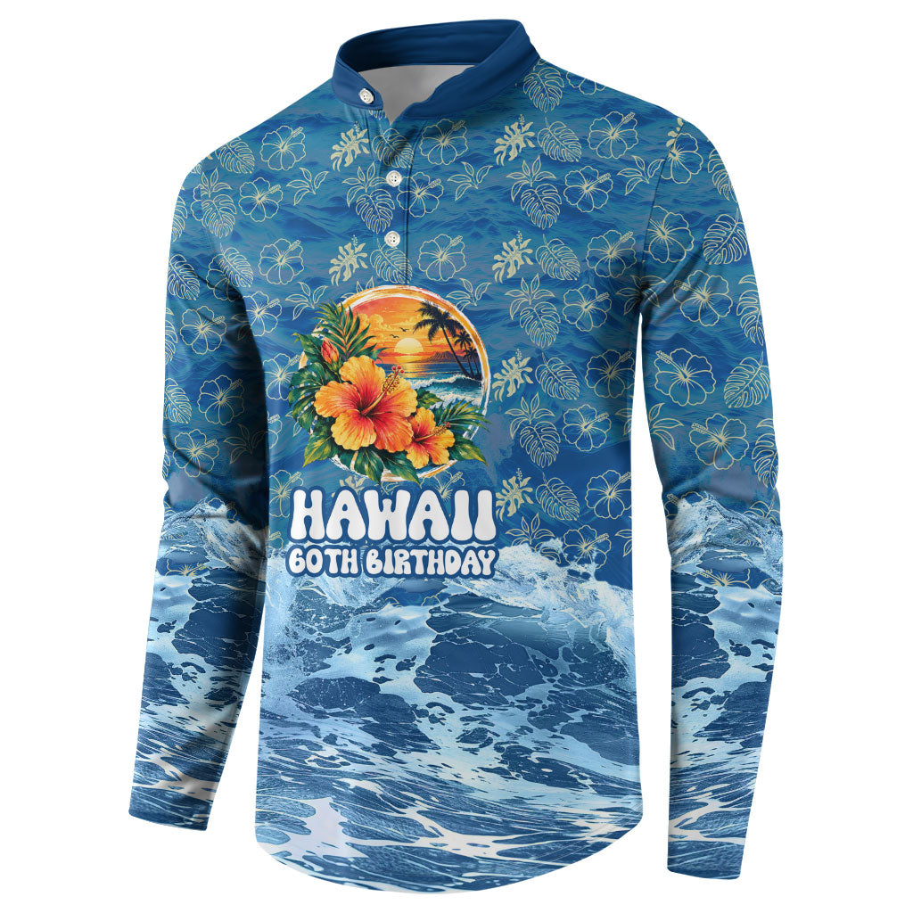 Personalized Hawaii 60th Birthday Sea Turtle Button Sweatshirt Tropical Ocean Wave Floral Surfboard TS04 - Polynesian Pride