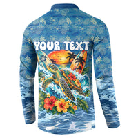 Personalized Hawaii 60th Birthday Sea Turtle Button Sweatshirt Tropical Ocean Wave Floral Surfboard TS04 - Polynesian Pride