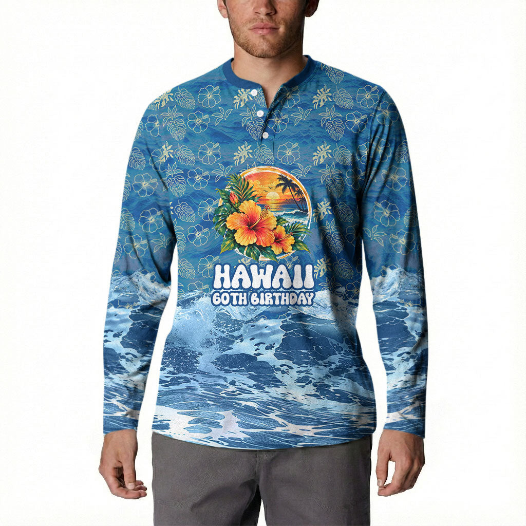 Personalized Hawaii 60th Birthday Sea Turtle Button Sweatshirt Tropical Ocean Wave Floral Surfboard TS04 - Polynesian Pride