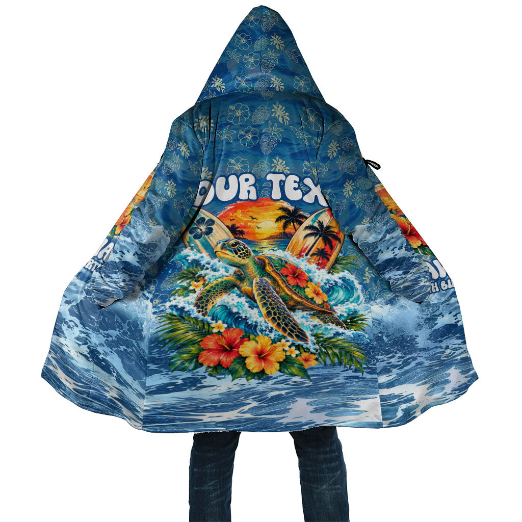 Personalized Hawaii 60th Birthday Sea Turtle Cloak Tropical Ocean Wave Floral Surfboard