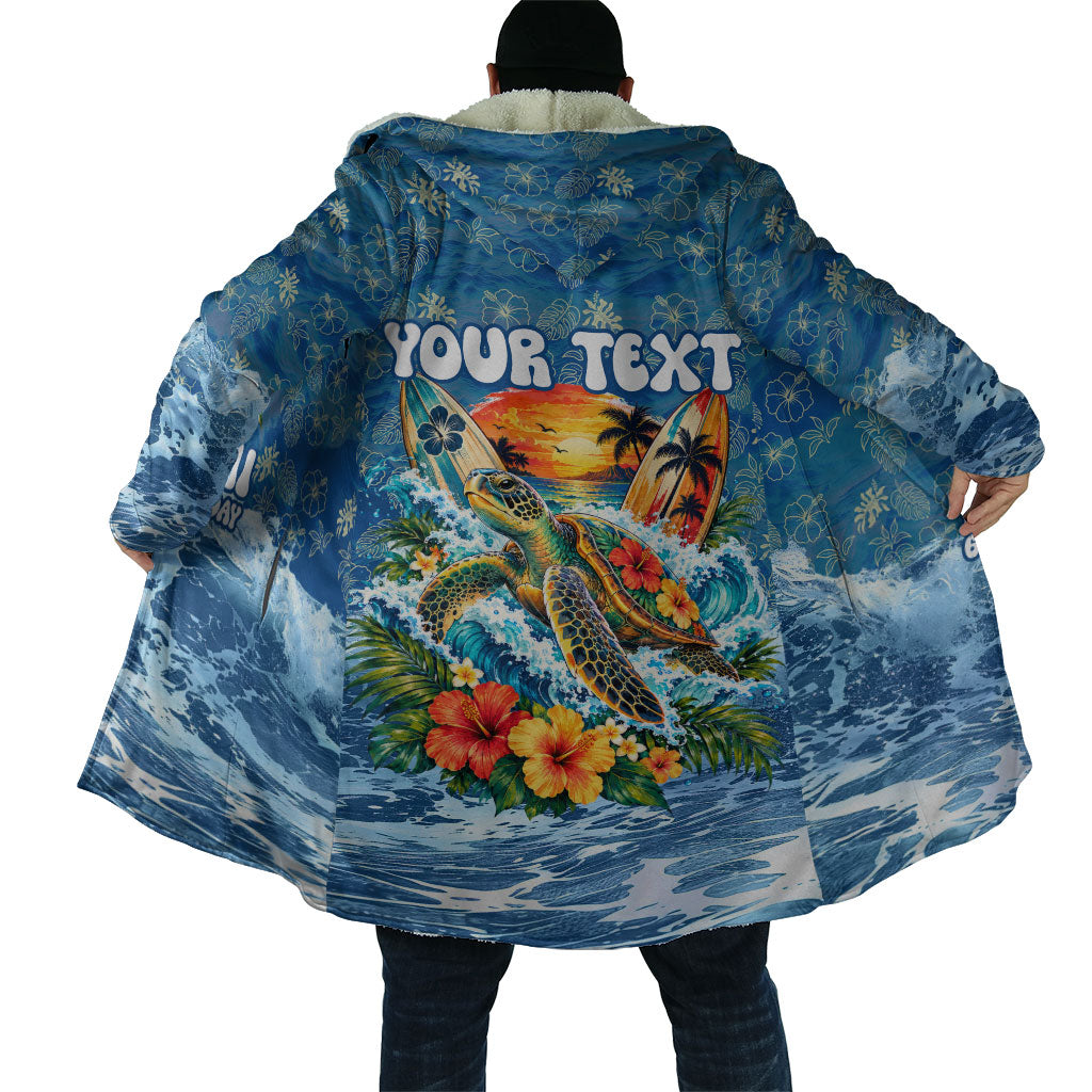 Personalized Hawaii 60th Birthday Sea Turtle Cloak Tropical Ocean Wave Floral Surfboard TS04 - Polynesian Pride