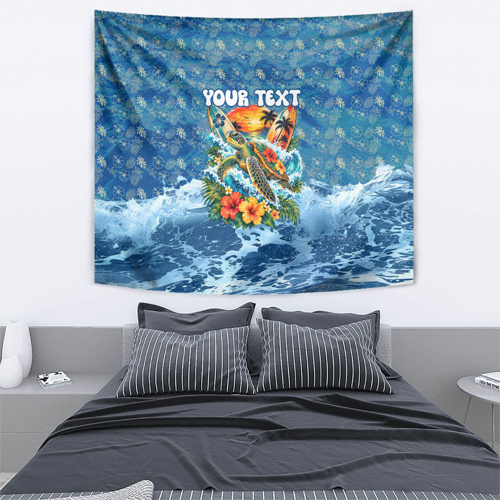 Personalized Hawaii 60th Birthday Sea Turtle Tapestry Tropical Ocean Wave Floral Surfboard TS04 - Polynesian Pride