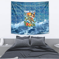 Personalized Hawaii 60th Birthday Sea Turtle Tapestry Tropical Ocean Wave Floral Surfboard TS04 - Polynesian Pride
