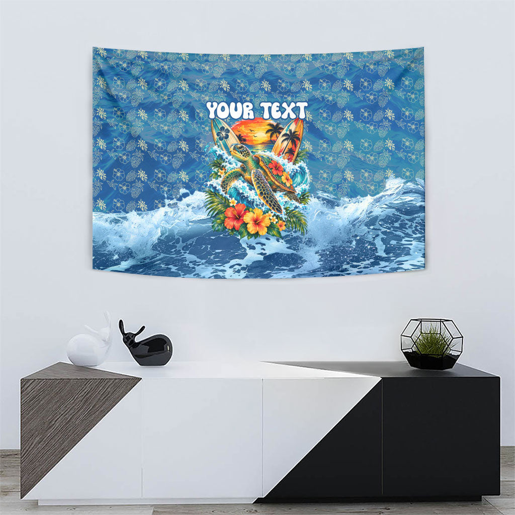 Personalized Hawaii 60th Birthday Sea Turtle Tapestry Tropical Ocean Wave Floral Surfboard TS04 - Polynesian Pride
