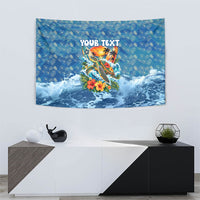 Personalized Hawaii 60th Birthday Sea Turtle Tapestry Tropical Ocean Wave Floral Surfboard TS04 - Polynesian Pride