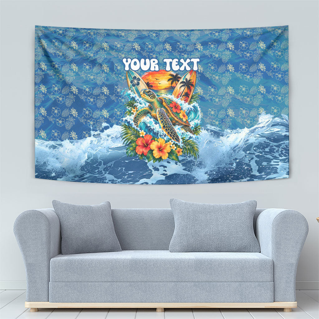 Personalized Hawaii 60th Birthday Sea Turtle Tapestry Tropical Ocean Wave Floral Surfboard TS04 - Polynesian Pride